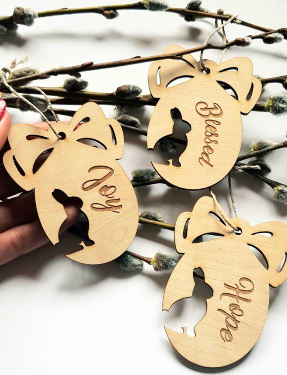 Paasdecoratie gepersonaliseerd in hout | Paascadeau | Hanger Pasen met naam | Pasen | Pasen hanger | Houten aanhangwagen | Paasnest | paasmandje